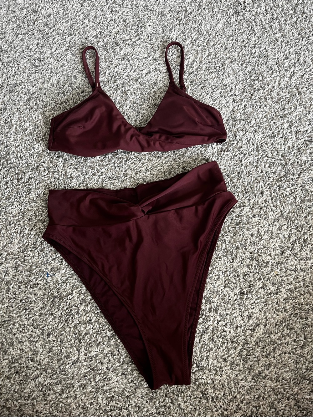 aerie Deep Burgundy High-Waist Bikini Bottom and Top set